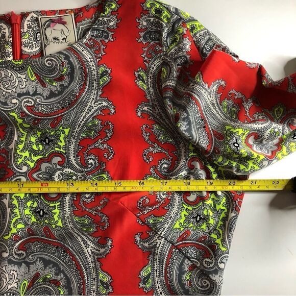 ANTHROPOLOGIE YOANA BARASCHI Paisley Print Shift Dress Long Trumpet Sleeve Large - Picture 10 of 12